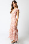 Short Sleeve Floral Print Shirred Maxi Dress Pink