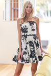 Sleeveless Abstract Print Back Tie Mini Dress White