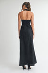  Sleeveless Halter Tie Linen Maxi Dress Black