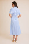  Short Sleeve Button Down Stripe Print Midi Dress Blue