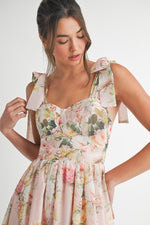 Sleeveless Shoulder Tie Floral Print Midi Dress Blush