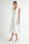 Sleeveless Crochet Lace Trim Midi Dress White