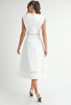 Sleeveless Crochet Lace Trim Midi Dress White