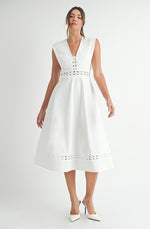 Sleeveless Crochet Lace Trim Midi Dress White