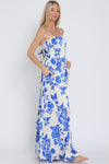 Sleeveless Floral Print Wide Leg Jumpsuit Blue