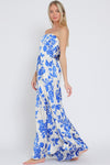 Sleeveless Floral Print Wide Leg Jumpsuit Blue