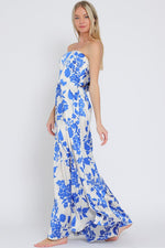 Sleeveless Floral Print Wide Leg Jumpsuit Blue