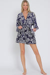 Kimono Sleeve Front Tie Abstract Print Romper Navy