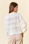 Long Sleeve Pointelle Sweater Top White