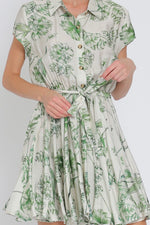 Short Sleeve Floral Print Button Down Mini Dress Green