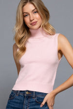 Sleeveless Turtle Neck Sweater Top Pink