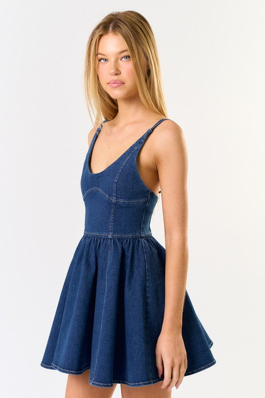 Sleeveless Denim Mini Dress Dark Wash