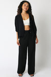 High Waist Woven Wide Leg Pants Black