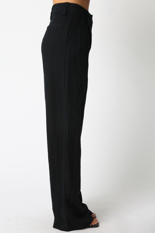 High Waist Woven Wide Leg Pants Black