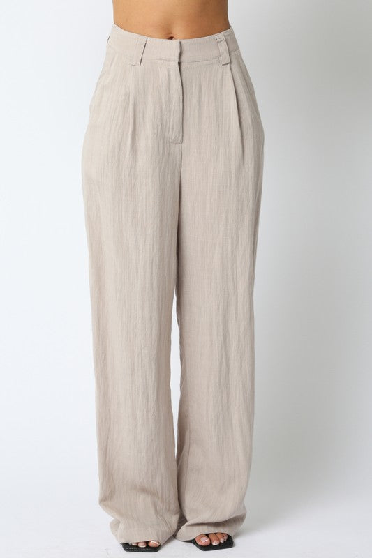  High Waist Woven Wide Leg Pants Khaki