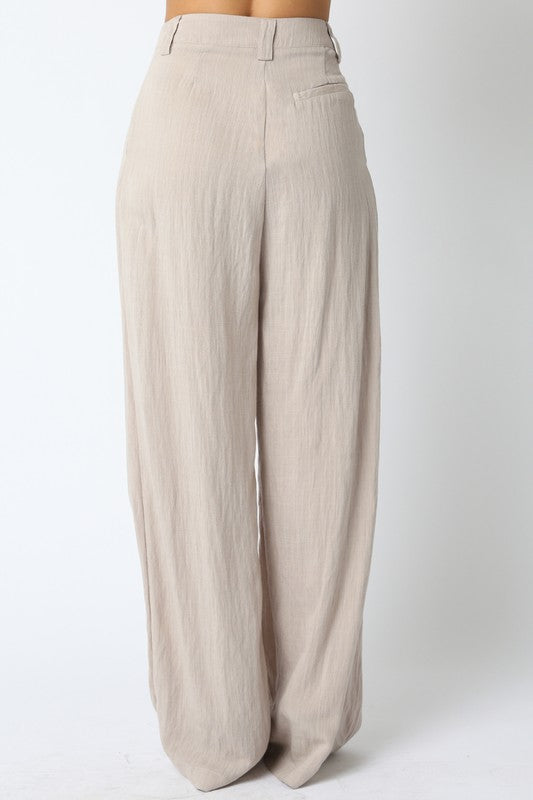  High Waist Woven Wide Leg Pants Khaki