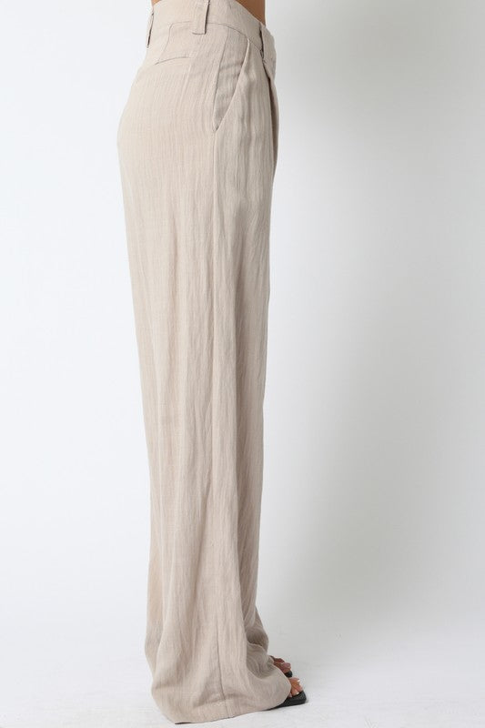  High Waist Woven Wide Leg Pants Khaki