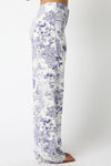 High Waist Abstract Print Wide Leg Pants White