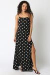 Sleeveless Low Open Back Polka Dot Print Maxi Dress Black