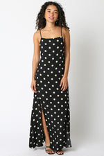 Sleeveless Low Open Back Polka Dot Print Maxi Dress Black