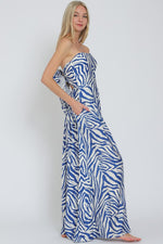 Sleeveless Zebra Print Wide Leg Jumpsuit Blue