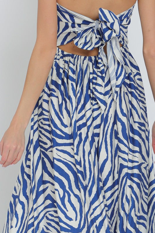 Sleeveless Zebra Print Wide Leg Jumpsuit Blue