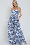 Sleeveless Zebra Print Wide Leg Jumpsuit Blue