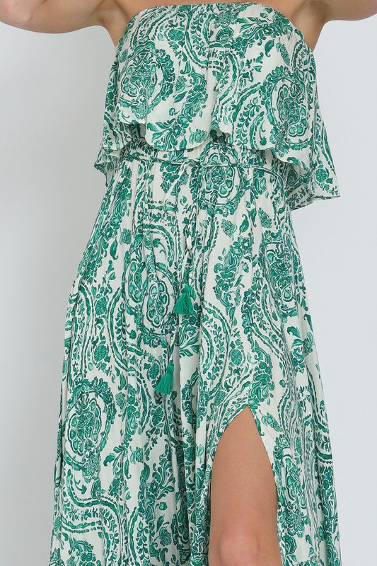 Sleeveless Paisley Print Maxi Dress Green