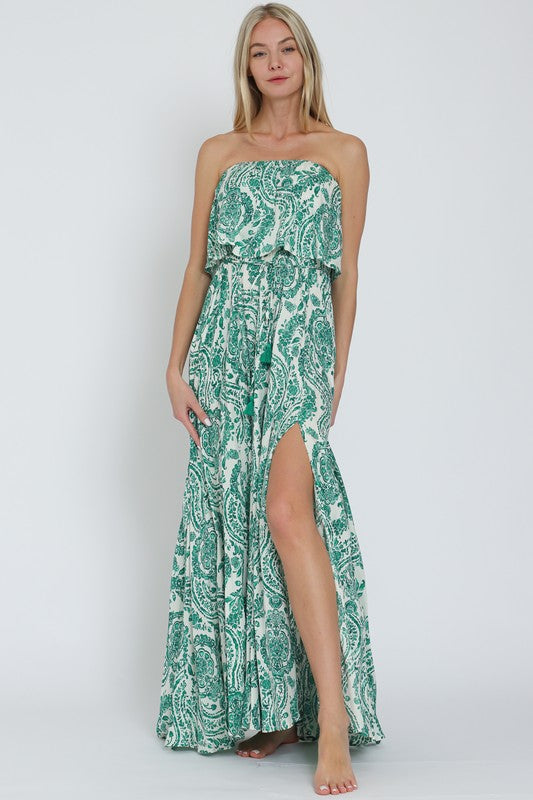 Sleeveless Paisley Print Maxi Dress Green