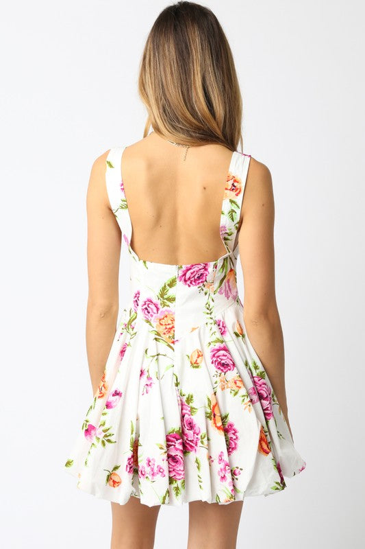 Sleeveless Floral Print Mini Dress White