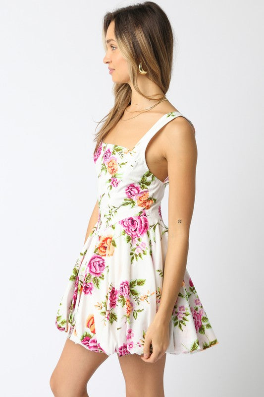 Sleeveless Floral Print Mini Dress White