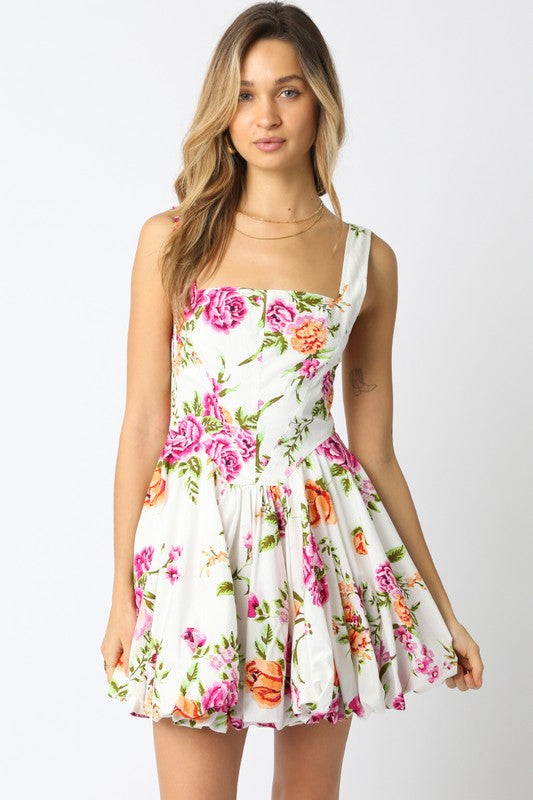 Sleeveless Floral Print Mini Dress White