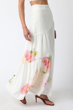 High Waist Tie Floral Print Maxi Skirt White