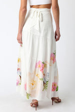 High Waist Tie Floral Print Maxi Skirt White