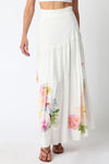 High Waist Tie Floral Print Maxi Skirt White