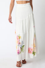 High Waist Tie Floral Print Maxi Skirt White