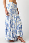 High Waist Ruffle Floral Print Maxi Skirt Blue