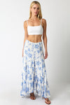 High Waist Ruffle Floral Print Maxi Skirt Blue