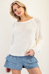 Long Sleeve Crochet Sweater Top White