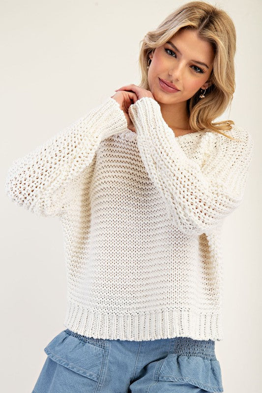 Long Sleeve Crochet Sweater Top White