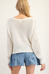 Long Sleeve Crochet Sweater Top White