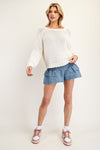 Long Sleeve Crochet Sweater Top White