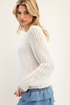 Long Sleeve Crochet Sweater Top White