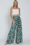 High Waist Tie Tropical Print Wide Leg Pants Green