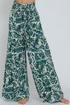 High Waist Tie Tropical Print Wide Leg Pants Green