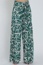 High Waist Tie Tropical Print Wide Leg Pants Green