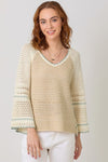 Long Bell Sleeve Crochet Knit Sweater Top Taupe