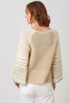 Long Bell Sleeve Crochet Knit Sweater Top Taupe