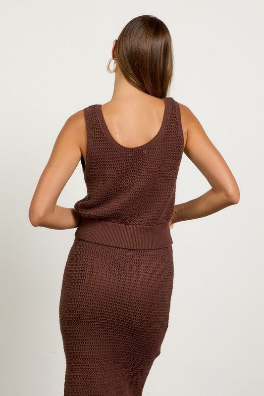 Sleeveless Crochet Top Brown