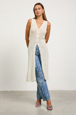 Sleeveless Knit Button Down Long Cardigan White